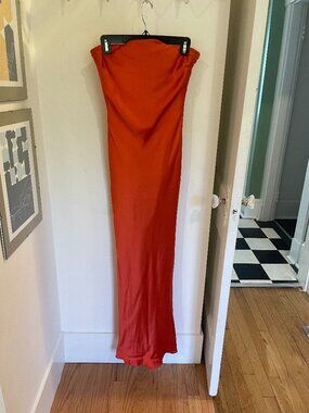 Randi Rahm Red Orange Silk Formal Strapless Gown